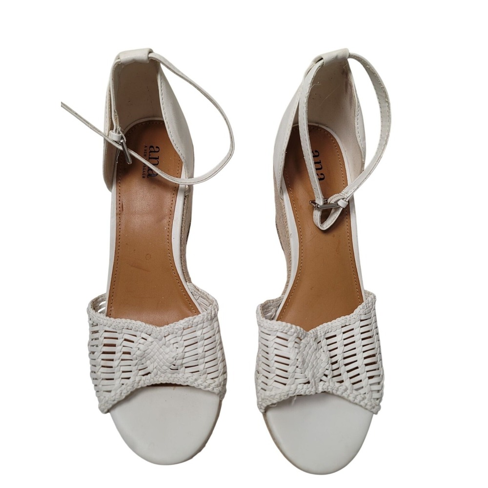 Ana Horizon Espadrille White Woven Wedge Sandals Size 11 Ankle Strap Open Toe
